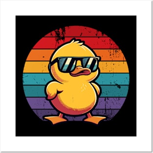 Cool Retro Yellow Duck in Sunglasses 70s 80s 90s Funny Duck Posters and Art